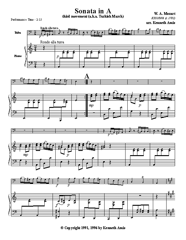 This is Page 1 of Mozart’s "Rondo alla turca" for tuba & piano.