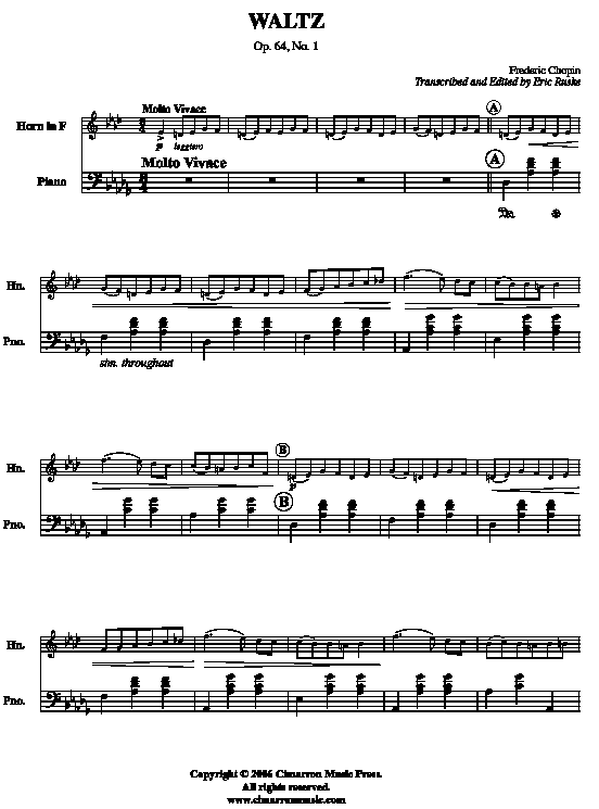 This is page 1 of Chopin’s "Waltz Op.64, No.1 for French Horn"