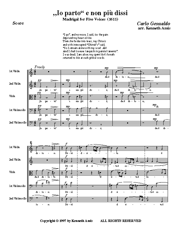 This is page 1 of Gesualdo’s "Io parto e non più dissi" for string quintet.