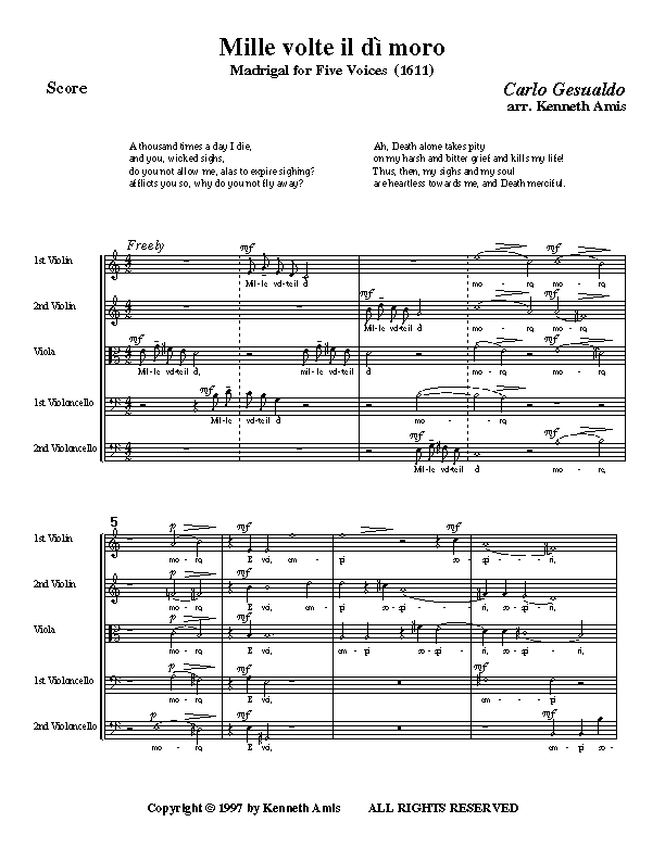 This is page 1 of Gesualdo’s "Mille volte il di moro" for string quintet.